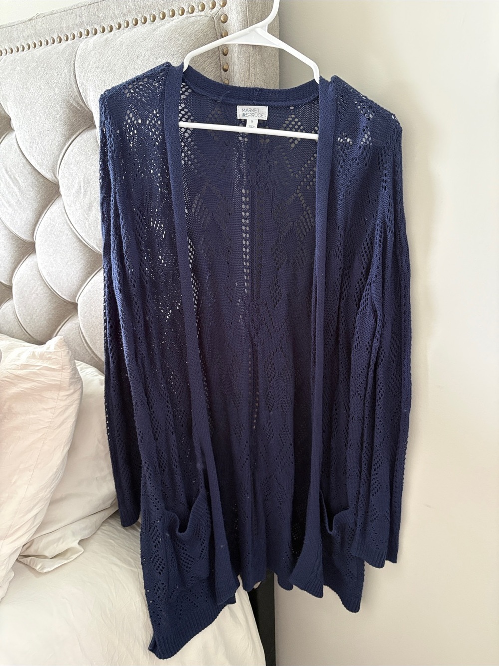 Market & Spruce Navy Open-Front Knit Cardigan Sweater